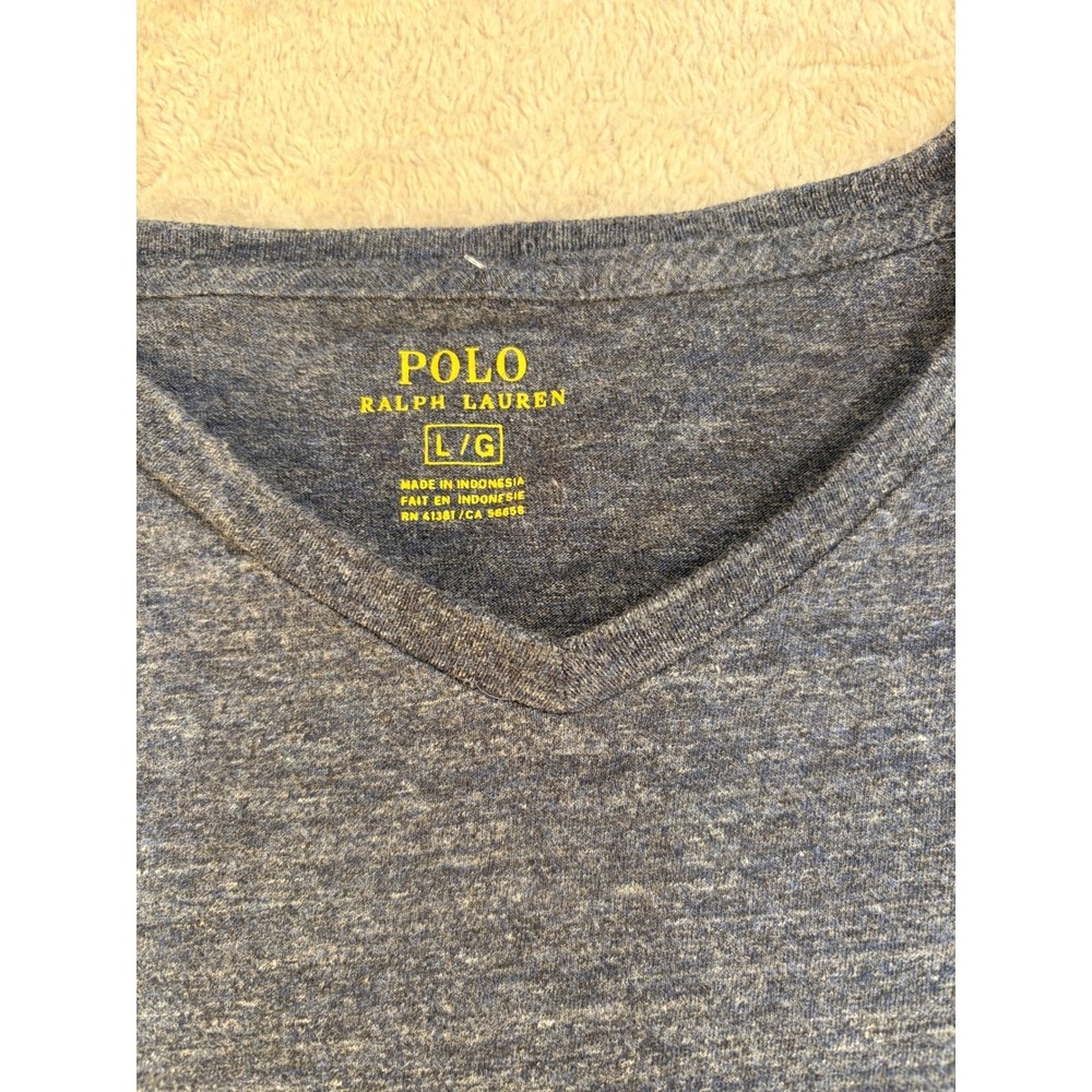 Polo Ralph Lauren Mens V-Neck Long Sleeve T-Shirt Blue Heather‎ Cotton Large L - Picture 5 of 9